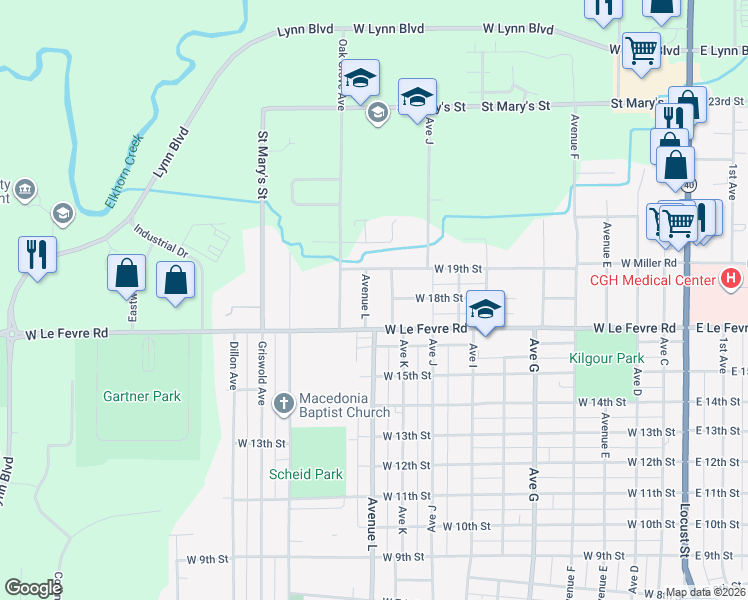 map of restaurants, bars, coffee shops, grocery stores, and more near 1705 Avenue K in Sterling