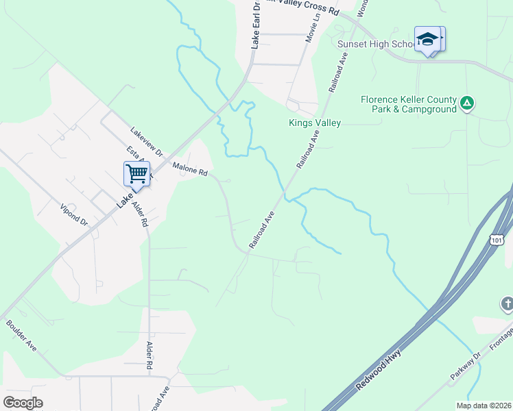 map of restaurants, bars, coffee shops, grocery stores, and more near 1988 Malone Road in Crescent City