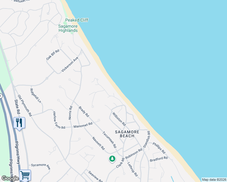 map of restaurants, bars, coffee shops, grocery stores, and more near 85 Sagamore Road in Bourne