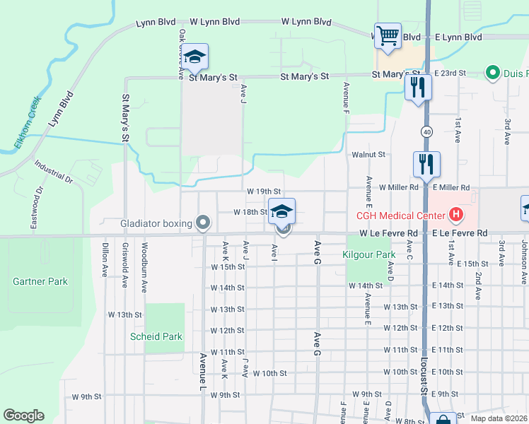 map of restaurants, bars, coffee shops, grocery stores, and more near 902 W 18th St in Sterling