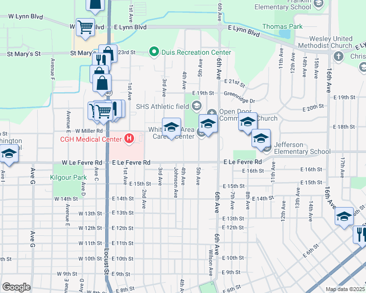 map of restaurants, bars, coffee shops, grocery stores, and more near 1608 4th Avenue in Sterling