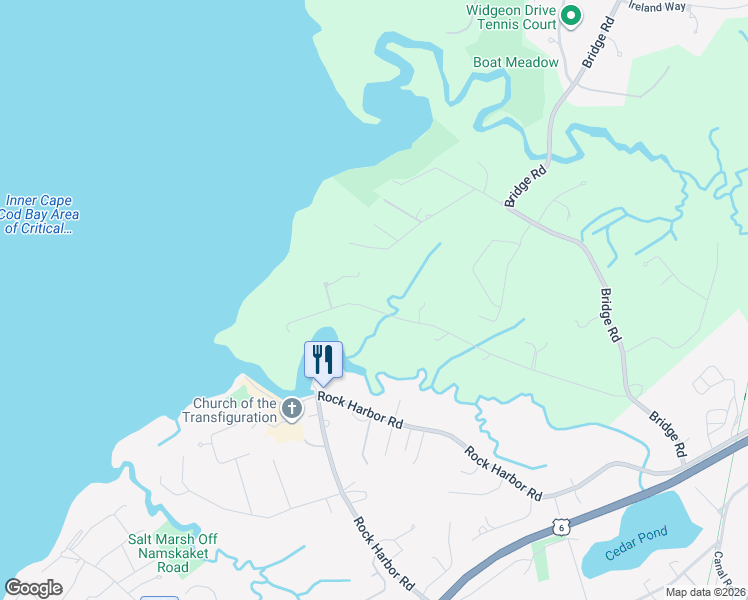map of restaurants, bars, coffee shops, grocery stores, and more near 381 Dyer Prince Road in Eastham