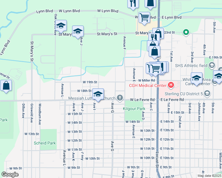 map of restaurants, bars, coffee shops, grocery stores, and more near 802 West Le Fevre Road in Sterling
