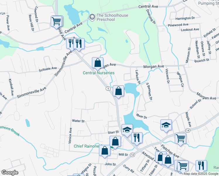 map of restaurants, bars, coffee shops, grocery stores, and more near 7 Morgan Mill Road in Johnston