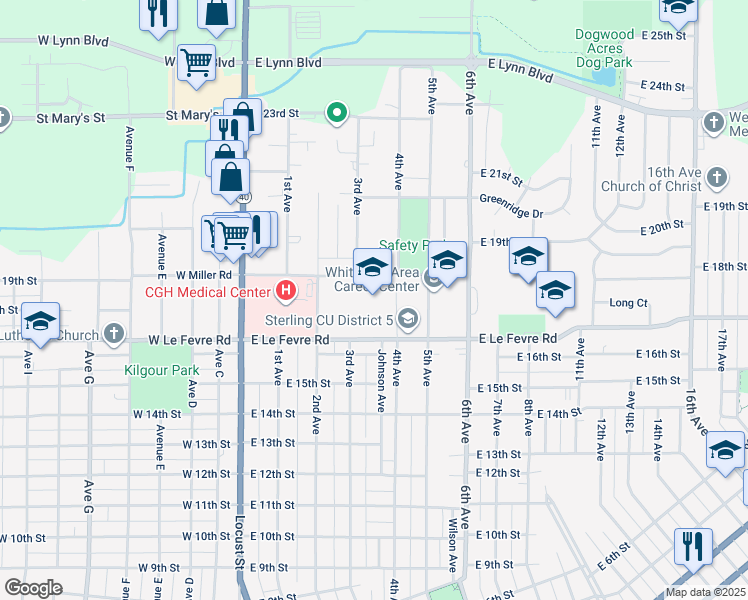 map of restaurants, bars, coffee shops, grocery stores, and more near 1608 4th Avenue in Sterling