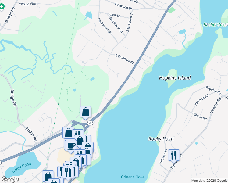map of restaurants, bars, coffee shops, grocery stores, and more near 465 State Highway in Eastham