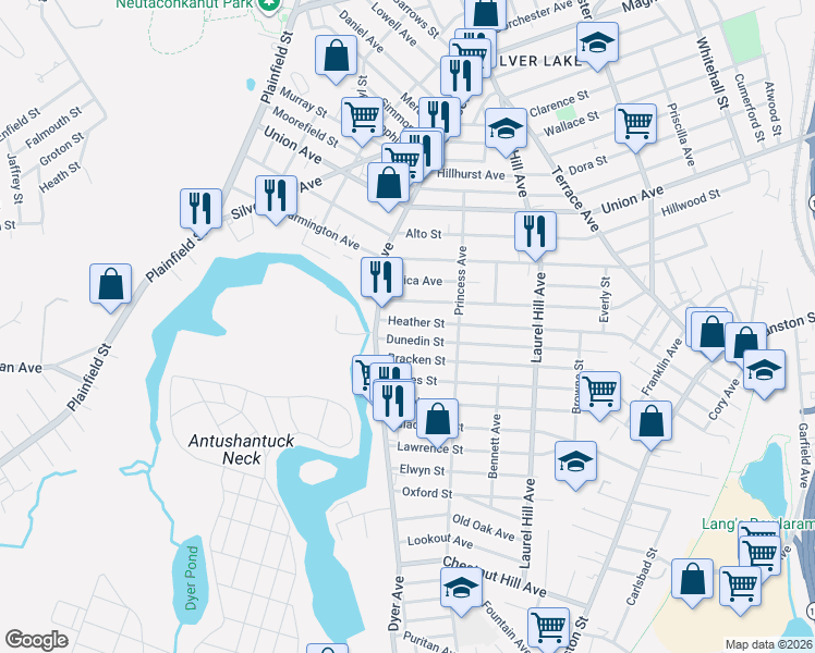 map of restaurants, bars, coffee shops, grocery stores, and more near 298 Heather Street in Cranston