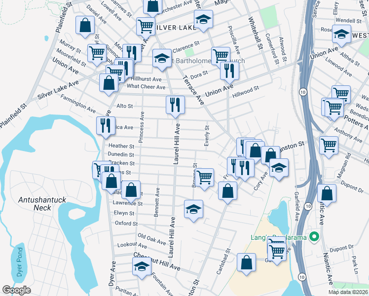 map of restaurants, bars, coffee shops, grocery stores, and more near 158 Maplewood Avenue in Cranston