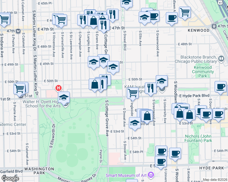 map of restaurants, bars, coffee shops, grocery stores, and more near in Chicago