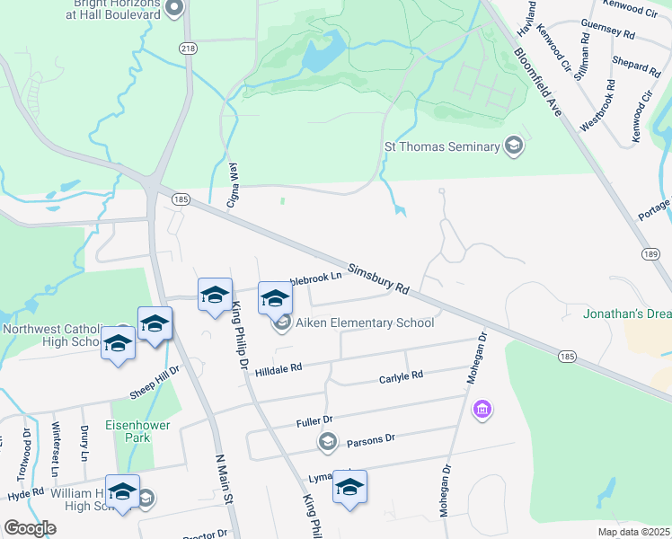 map of restaurants, bars, coffee shops, grocery stores, and more near 10 Tumblebrook Lane in West Hartford