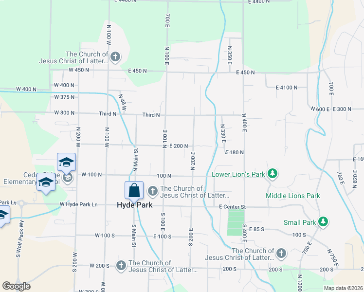 map of restaurants, bars, coffee shops, grocery stores, and more near East 200 North in Hyde Park