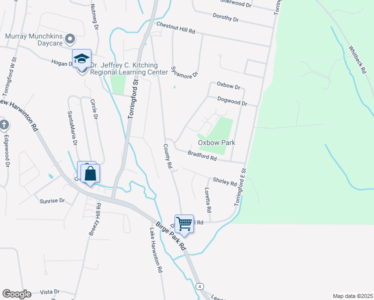 map of restaurants, bars, coffee shops, grocery stores, and more near 85 Bradford Road in Torrington