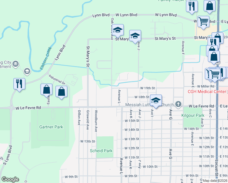 map of restaurants, bars, coffee shops, grocery stores, and more near 1209 West 19th Street in Sterling