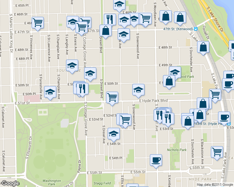 map of restaurants, bars, coffee shops, grocery stores, and more near in Chicago