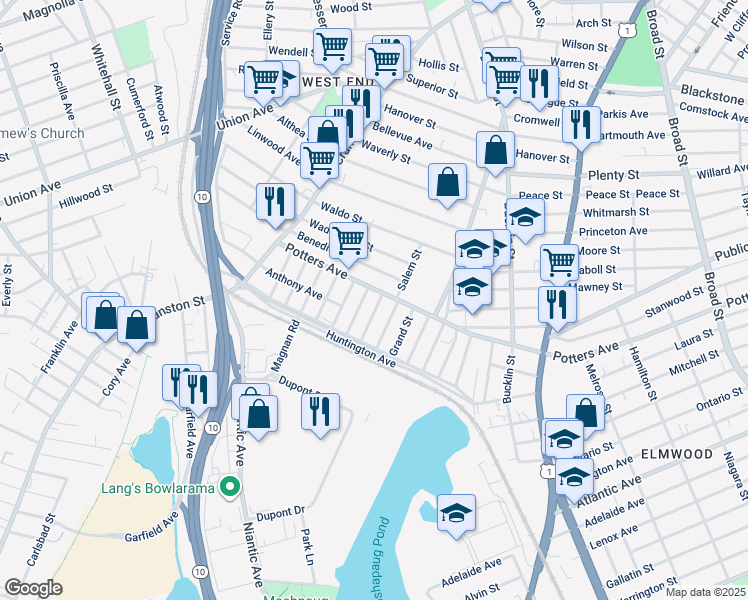 map of restaurants, bars, coffee shops, grocery stores, and more near 709 Potters Avenue in Providence