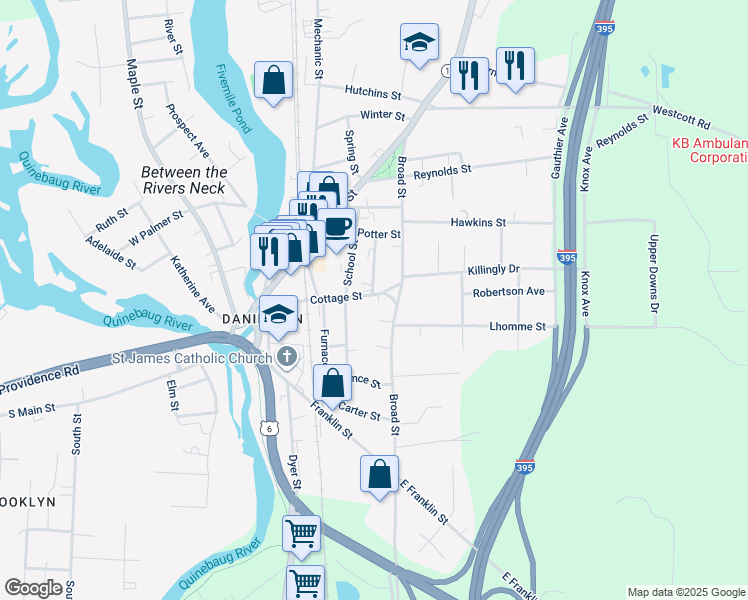 map of restaurants, bars, coffee shops, grocery stores, and more near 94 School Street in Killingly