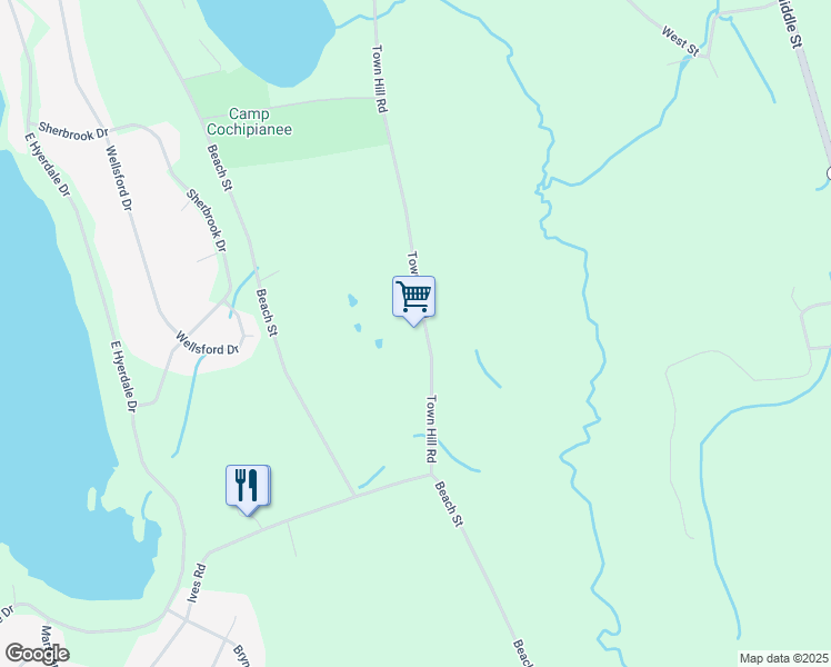 map of restaurants, bars, coffee shops, grocery stores, and more near 280 Town Hill Road in Goshen