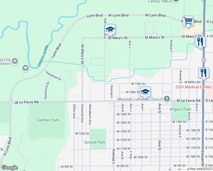 map of restaurants, bars, coffee shops, grocery stores, and more near 1209 West 19th Street in Sterling