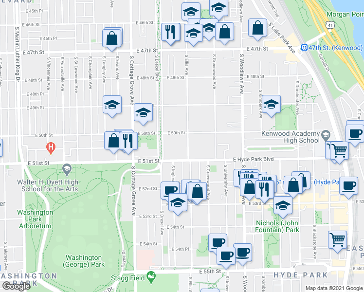 map of restaurants, bars, coffee shops, grocery stores, and more near in Chicago