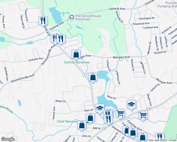 map of restaurants, bars, coffee shops, grocery stores, and more near 7 Morgan Mill Rd in Johnston