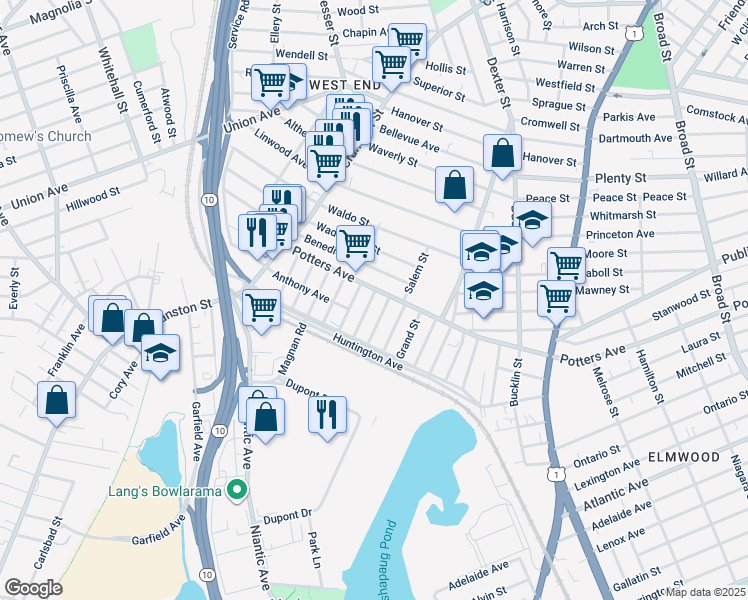 map of restaurants, bars, coffee shops, grocery stores, and more near 14 Calhoun Avenue in Providence