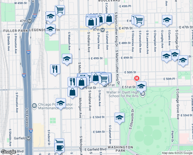 map of restaurants, bars, coffee shops, grocery stores, and more near in Chicago