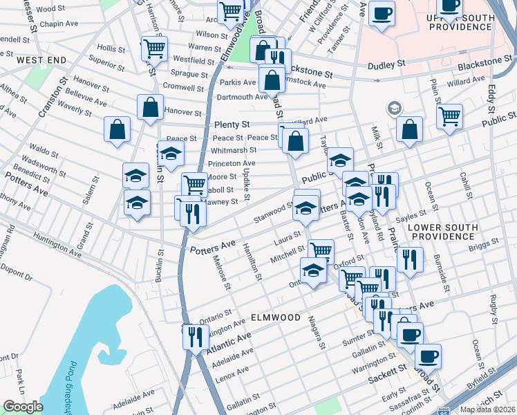 map of restaurants, bars, coffee shops, grocery stores, and more near 602 Public Street in Providence