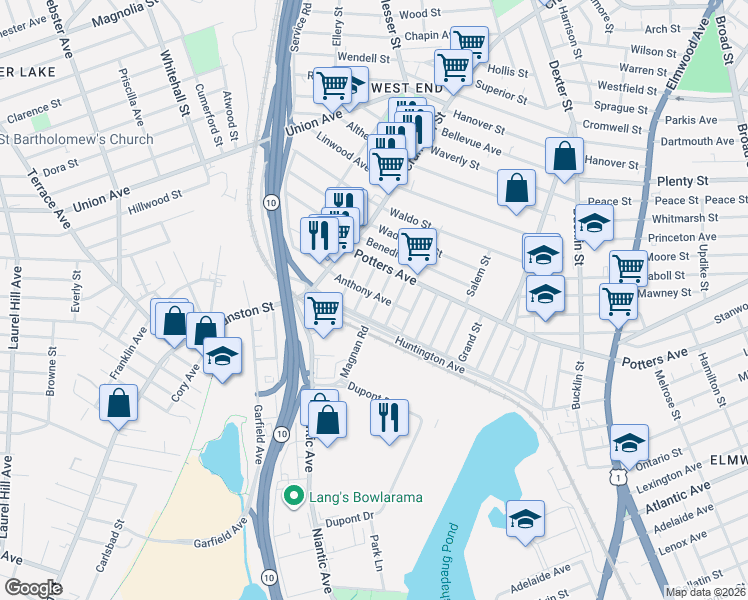map of restaurants, bars, coffee shops, grocery stores, and more near 19 Anthony Avenue in Providence