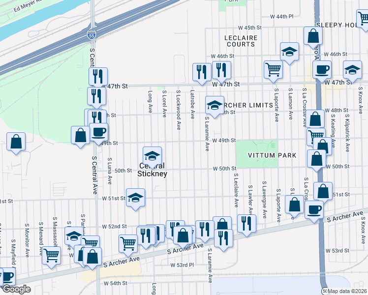 map of restaurants, bars, coffee shops, grocery stores, and more near 4904 Latrobe Avenue in Chicago