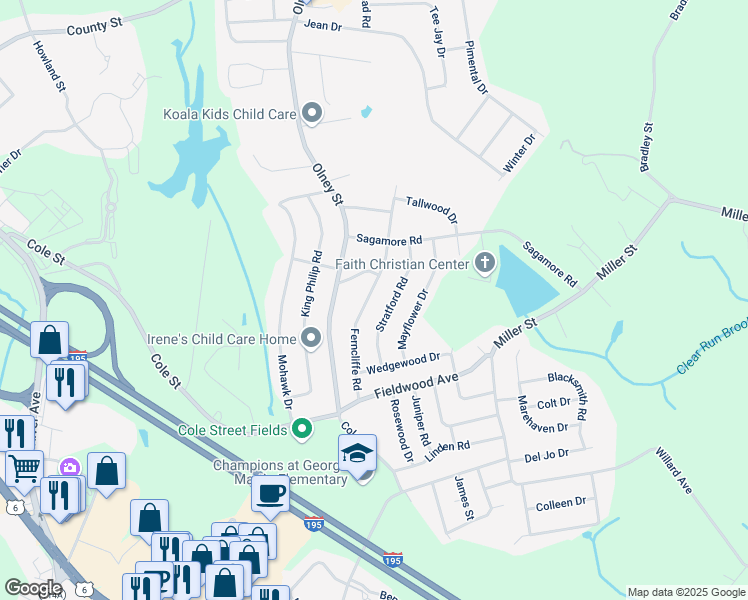 map of restaurants, bars, coffee shops, grocery stores, and more near 95 Ferncliffe Road in Seekonk