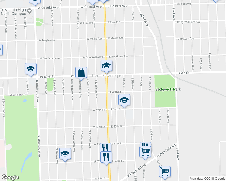 map of restaurants, bars, coffee shops, grocery stores, and more near 546 6th Avenue in La Grange