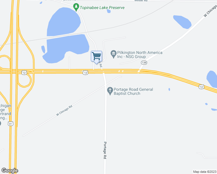 map of restaurants, bars, coffee shops, grocery stores, and more near 1755 Portage Road in Niles