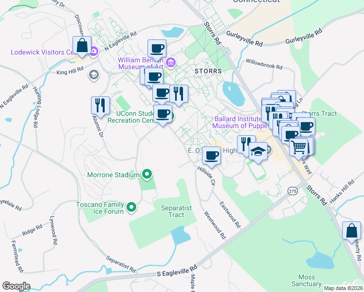 map of restaurants, bars, coffee shops, grocery stores, and more near in Mansfield