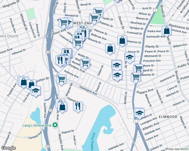 map of restaurants, bars, coffee shops, grocery stores, and more near 709 Potters Avenue in Providence