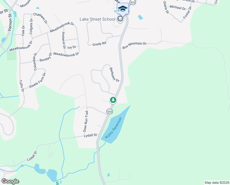 map of restaurants, bars, coffee shops, grocery stores, and more near 345 Lake Street in Vernon