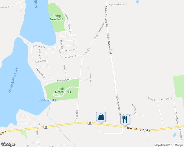 map of restaurants, bars, coffee shops, grocery stores, and more near 15 Sunset Lane in Bolton