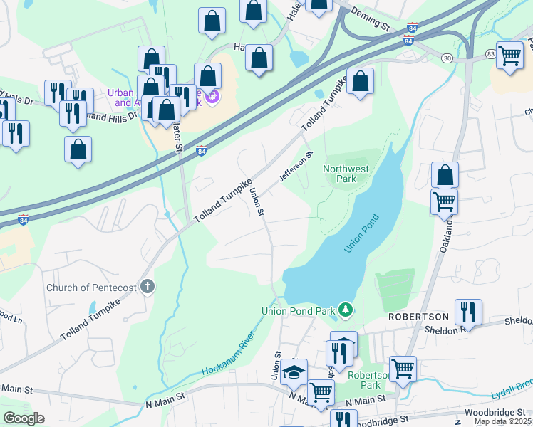 map of restaurants, bars, coffee shops, grocery stores, and more near 217 Union Street in Manchester
