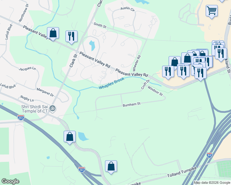 map of restaurants, bars, coffee shops, grocery stores, and more near 92 Croft Drive in Manchester