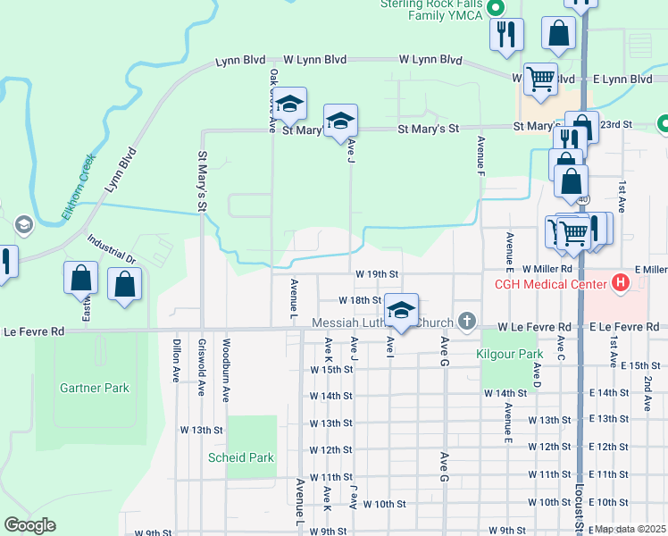 map of restaurants, bars, coffee shops, grocery stores, and more near 1006 West 19th Street in Sterling