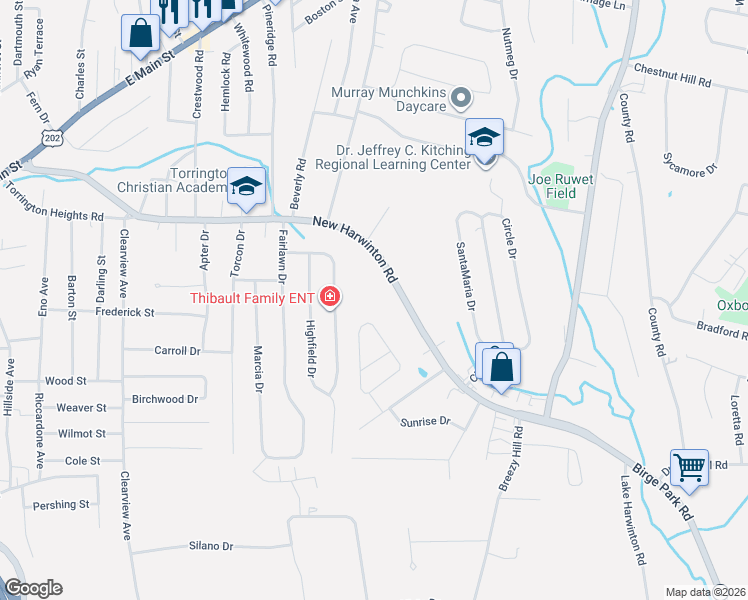 map of restaurants, bars, coffee shops, grocery stores, and more near 672 New Harwinton Rd in Torrington