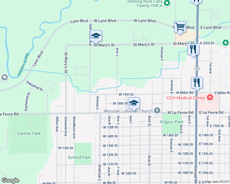 map of restaurants, bars, coffee shops, grocery stores, and more near 1006 West 19th Street in Sterling