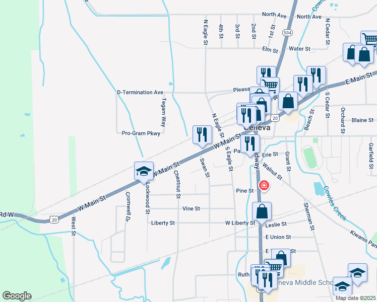 map of restaurants, bars, coffee shops, grocery stores, and more near 337 West Main Street in Geneva