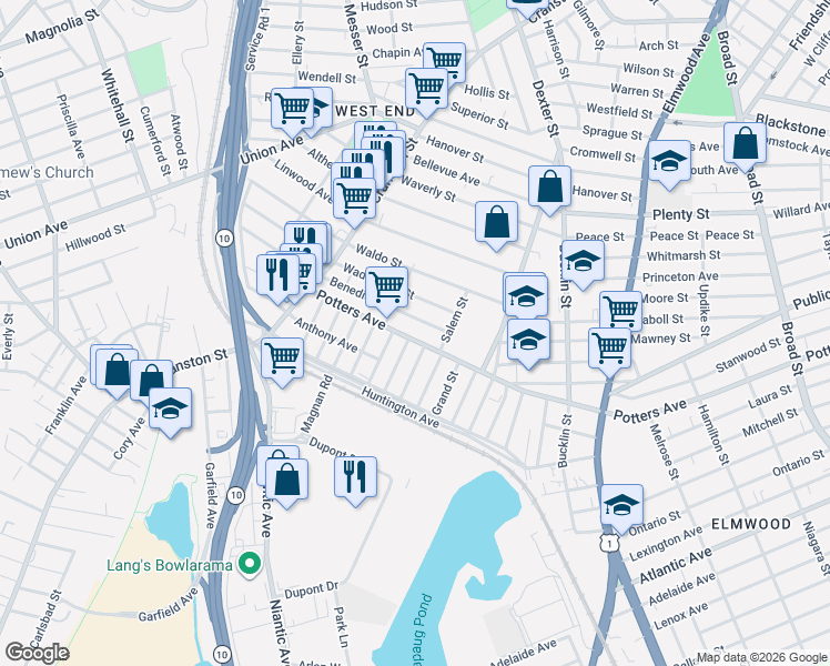 map of restaurants, bars, coffee shops, grocery stores, and more near 709 Potters Avenue in Providence