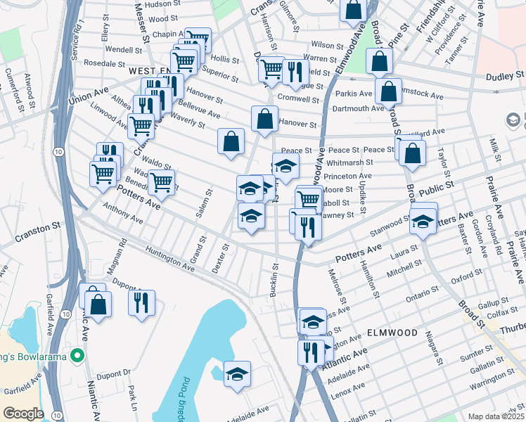 map of restaurants, bars, coffee shops, grocery stores, and more near 234 Daboll Street in Providence