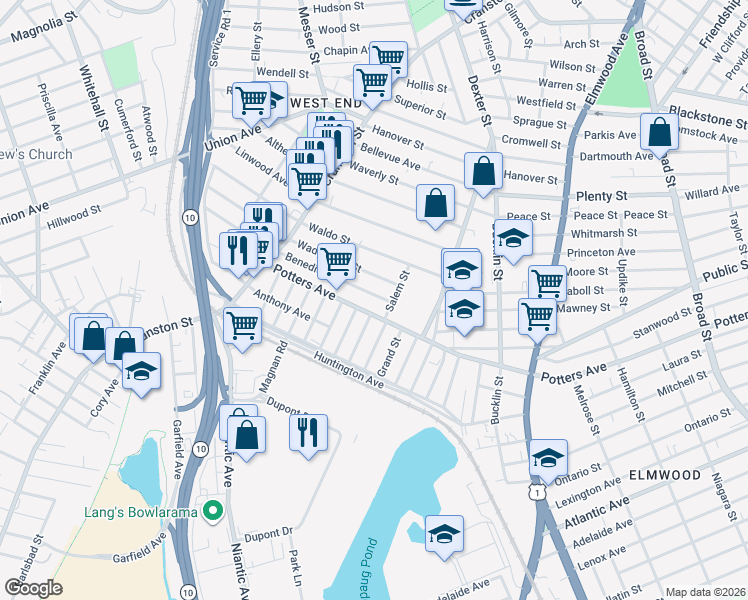 map of restaurants, bars, coffee shops, grocery stores, and more near 709 Potters Avenue in Providence