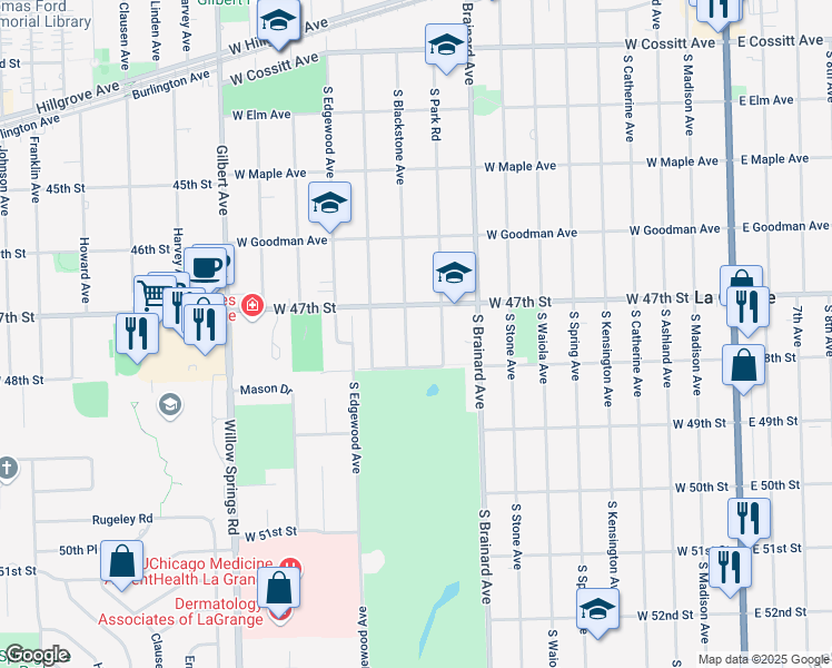 map of restaurants, bars, coffee shops, grocery stores, and more near 534 Blackstone Avenue in La Grange
