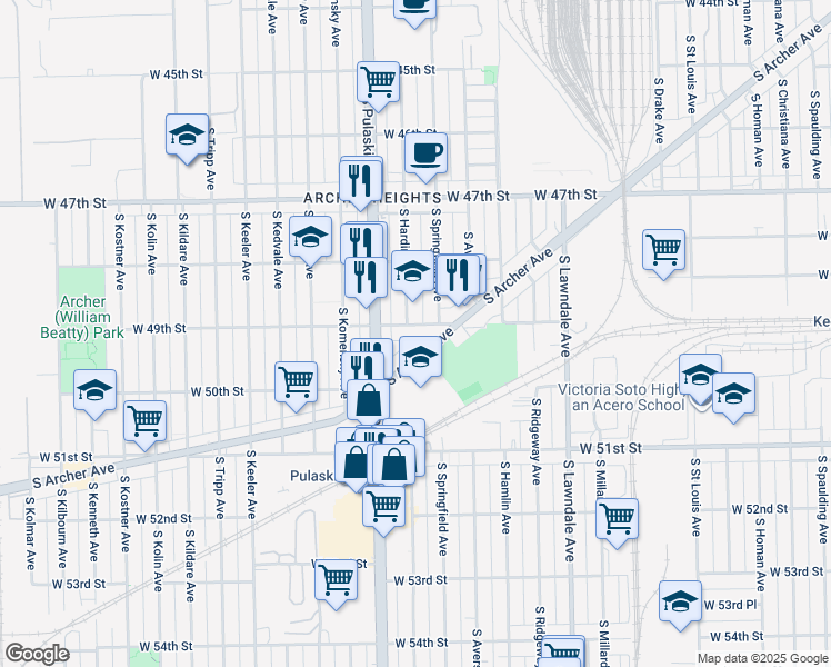 map of restaurants, bars, coffee shops, grocery stores, and more near 4944 South Archer Avenue in Chicago