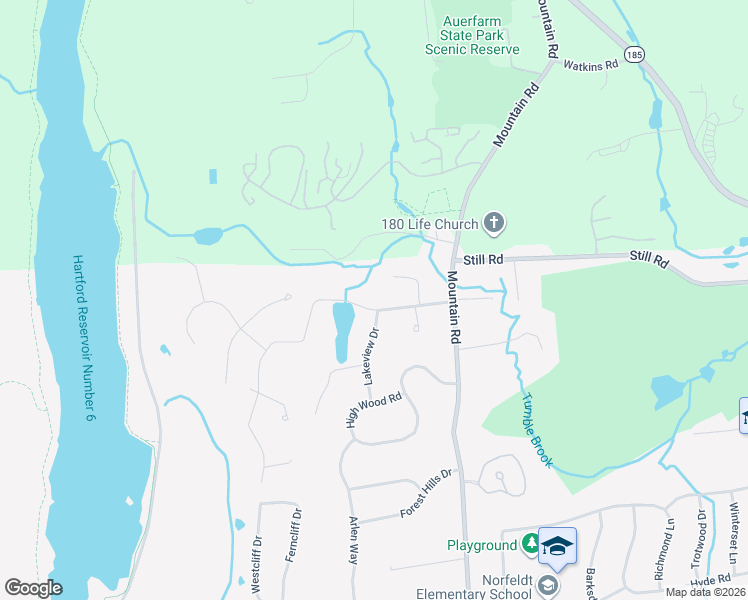 map of restaurants, bars, coffee shops, grocery stores, and more near 39 Lakeview Drive in West Hartford