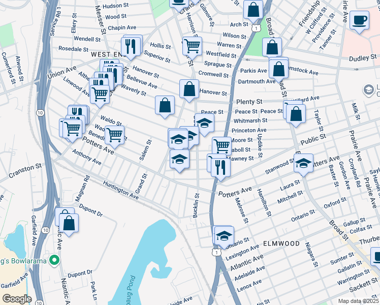 map of restaurants, bars, coffee shops, grocery stores, and more near 234 Daboll Street in Providence