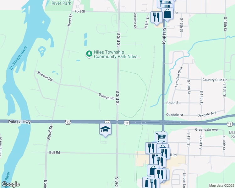 map of restaurants, bars, coffee shops, grocery stores, and more near 1708 South 3rd Street in Niles